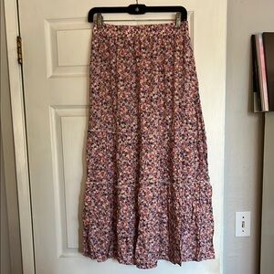 SHEIN Red and White Pleated Maxi Skirt Casual